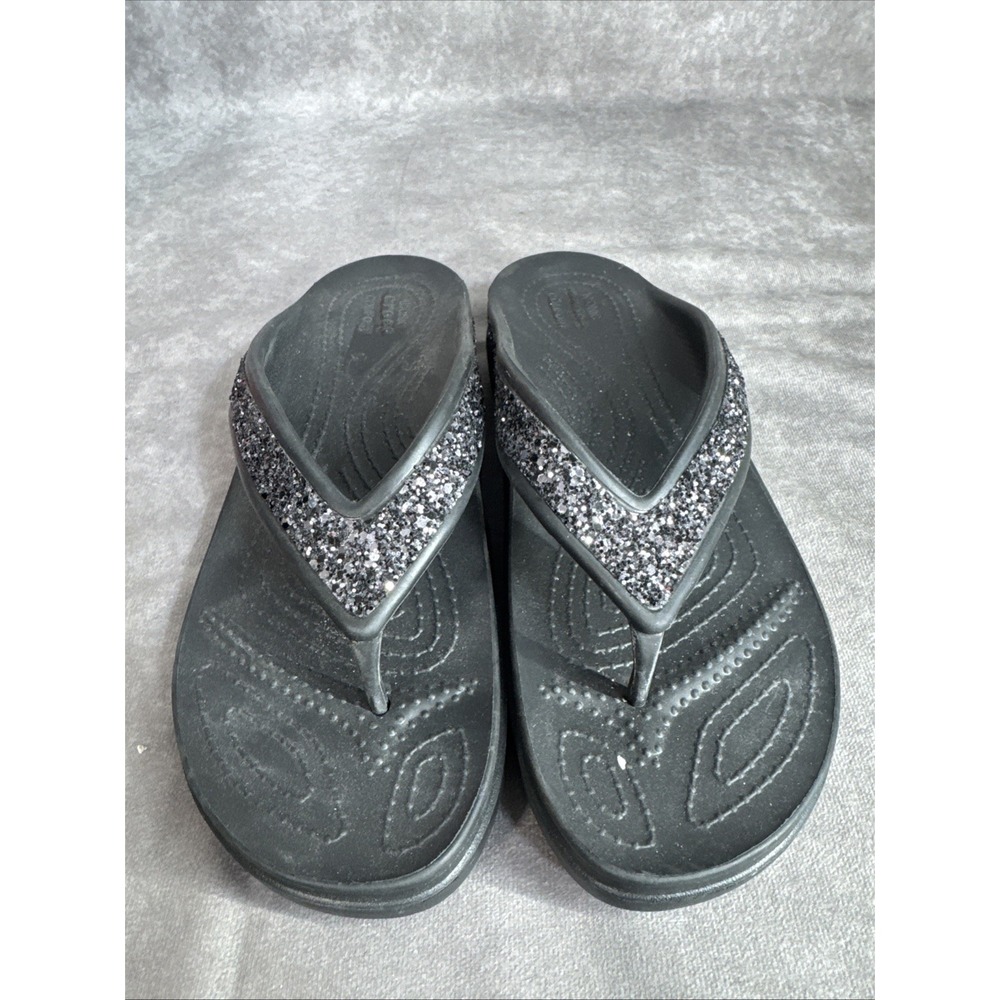 Women's Size 11 Sparkle Glitter Crocs Flip Flops Thong Black Bling